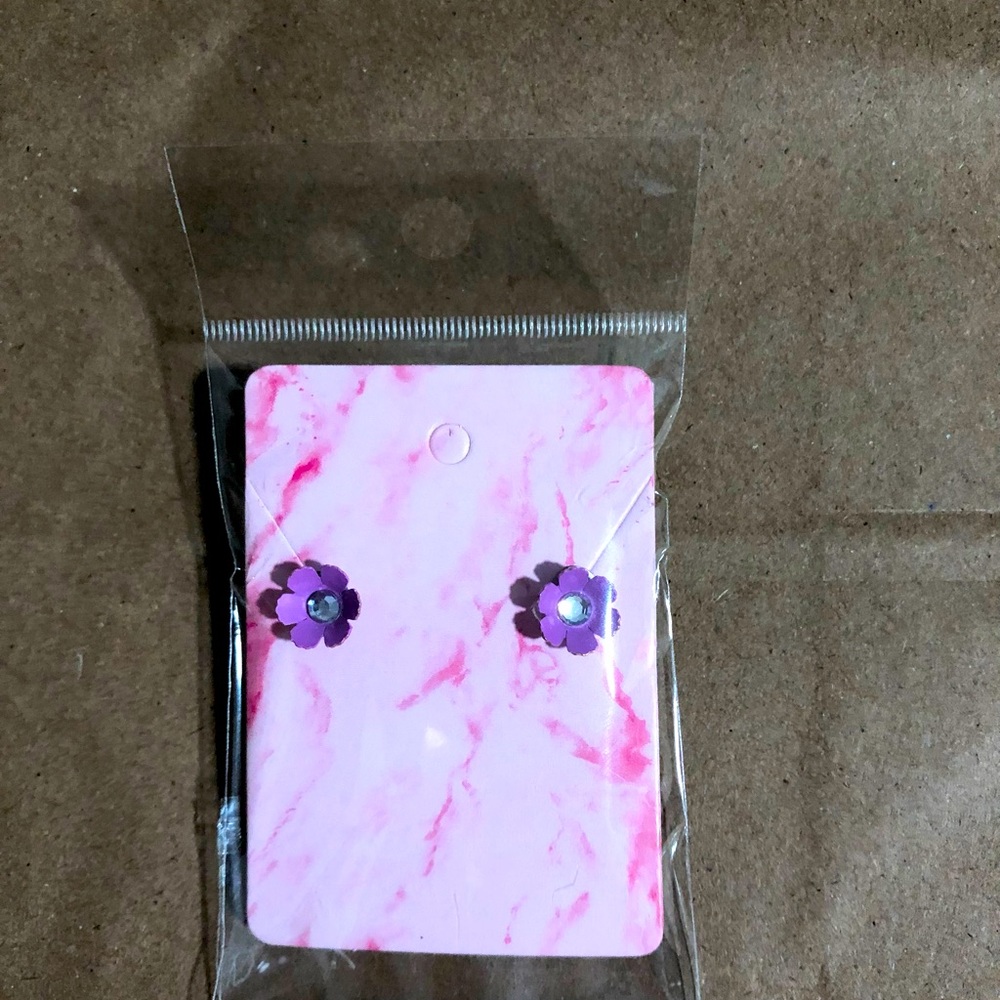 Purple Flower Stud Earrings with Sparkly Center